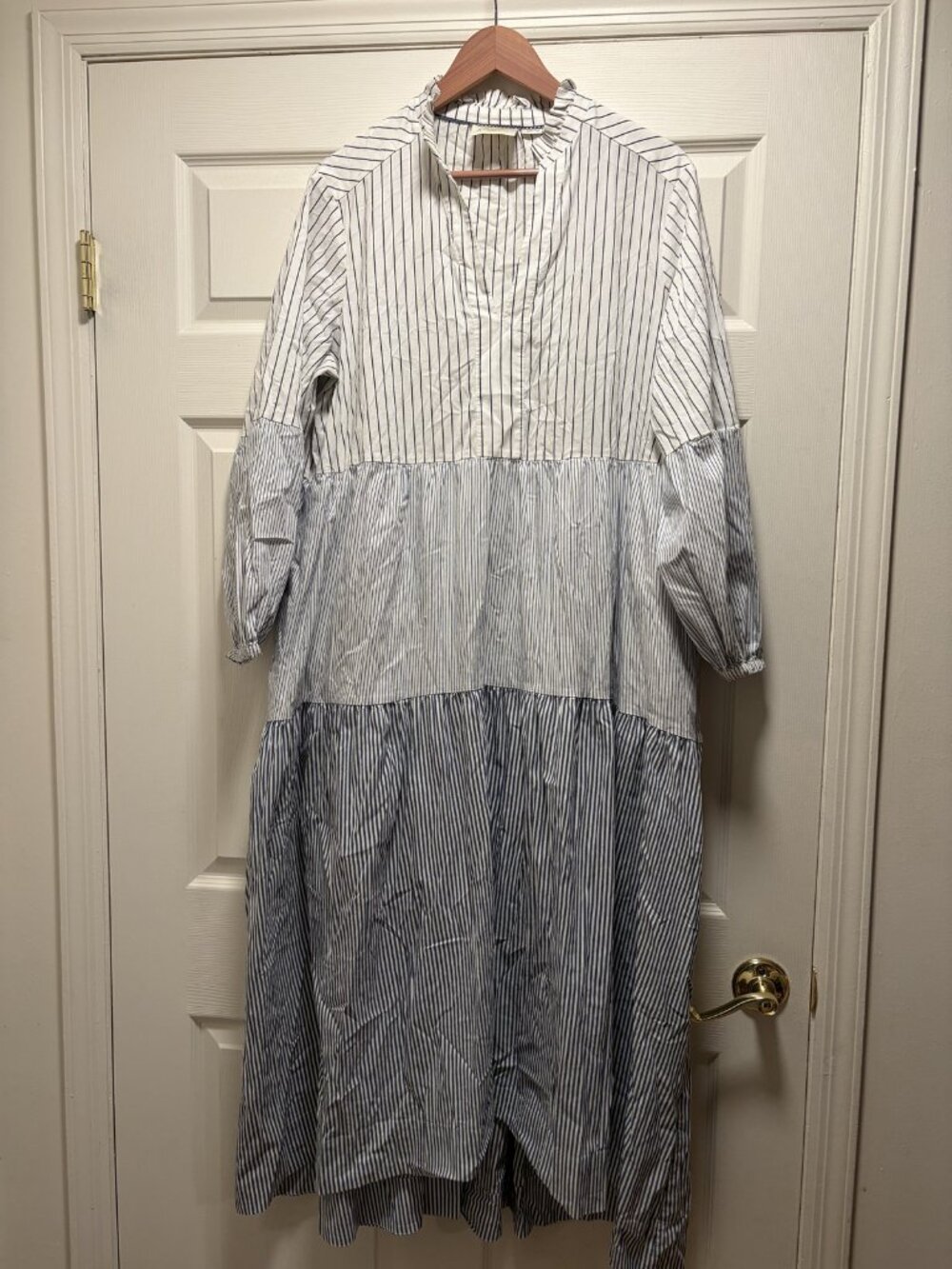 Blue and White Stripe Tiered Midi Dress Maeve by Anthropologie 1X